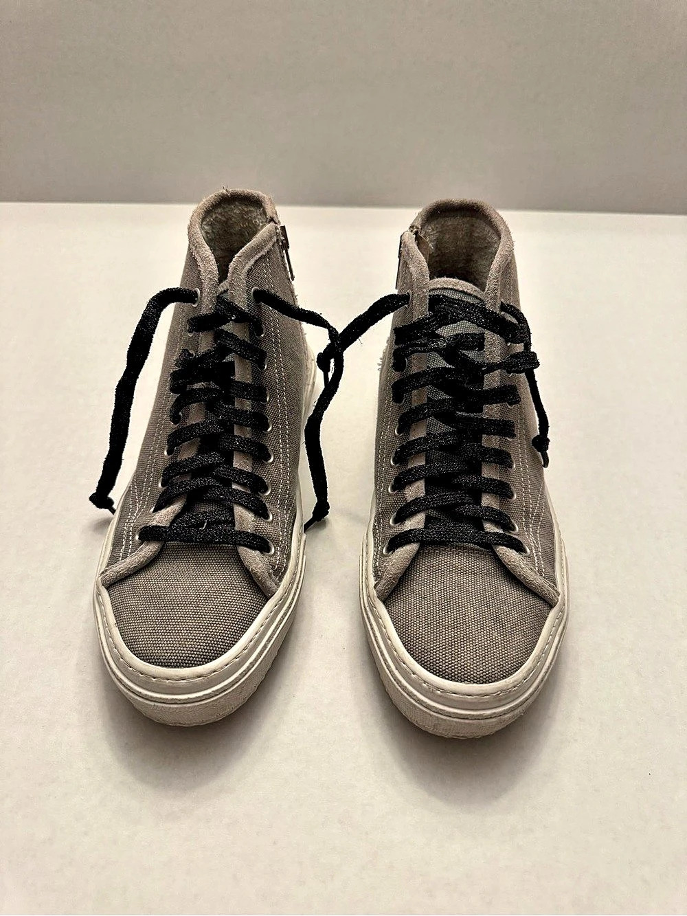 P448 Sally Gray Canvas High Top Platform Sneakers Zip Closure Size 39